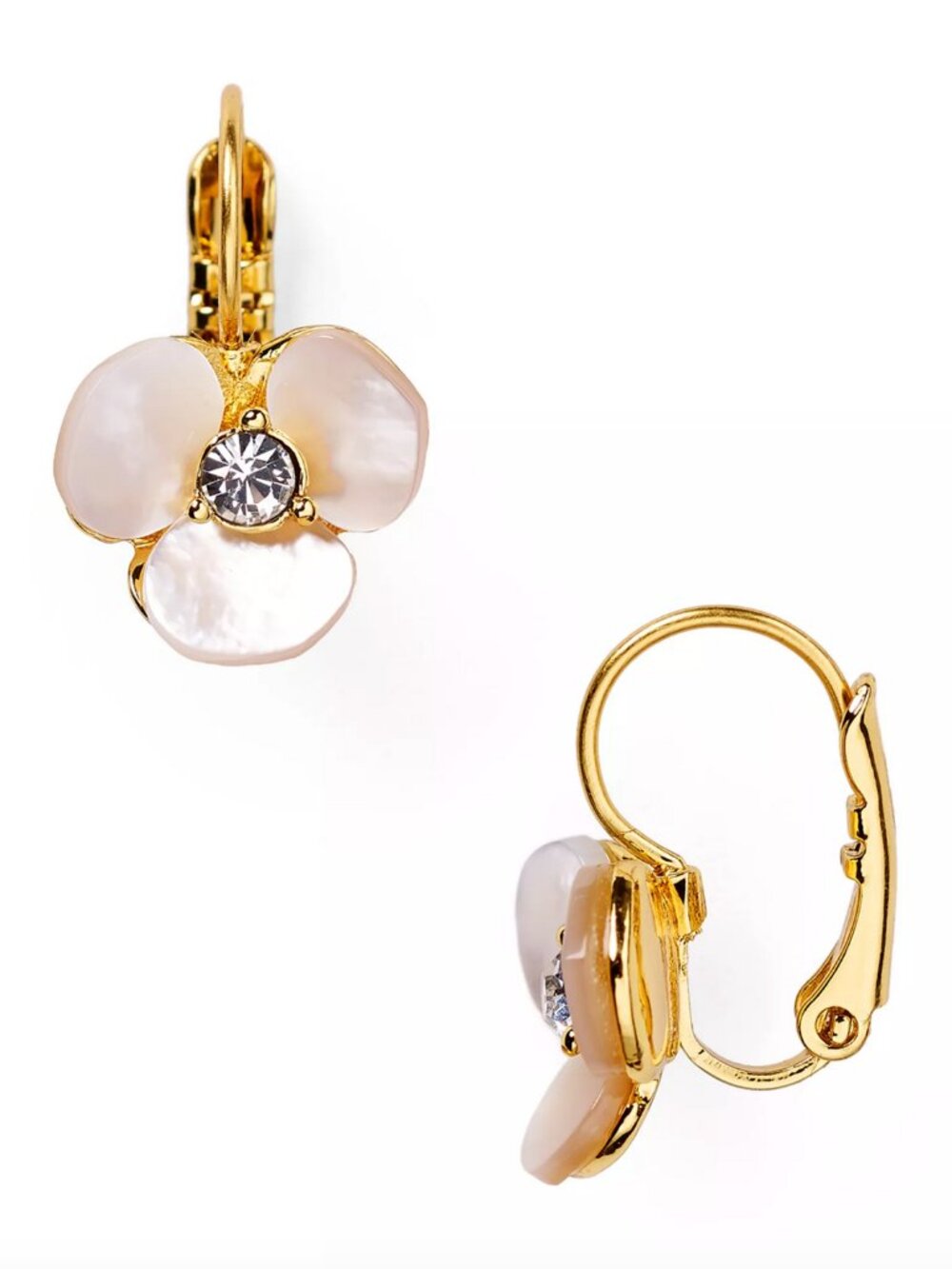 Kate Spade New York Mother of Pearl Flower Huggie Hoop Earrings Gold Tone